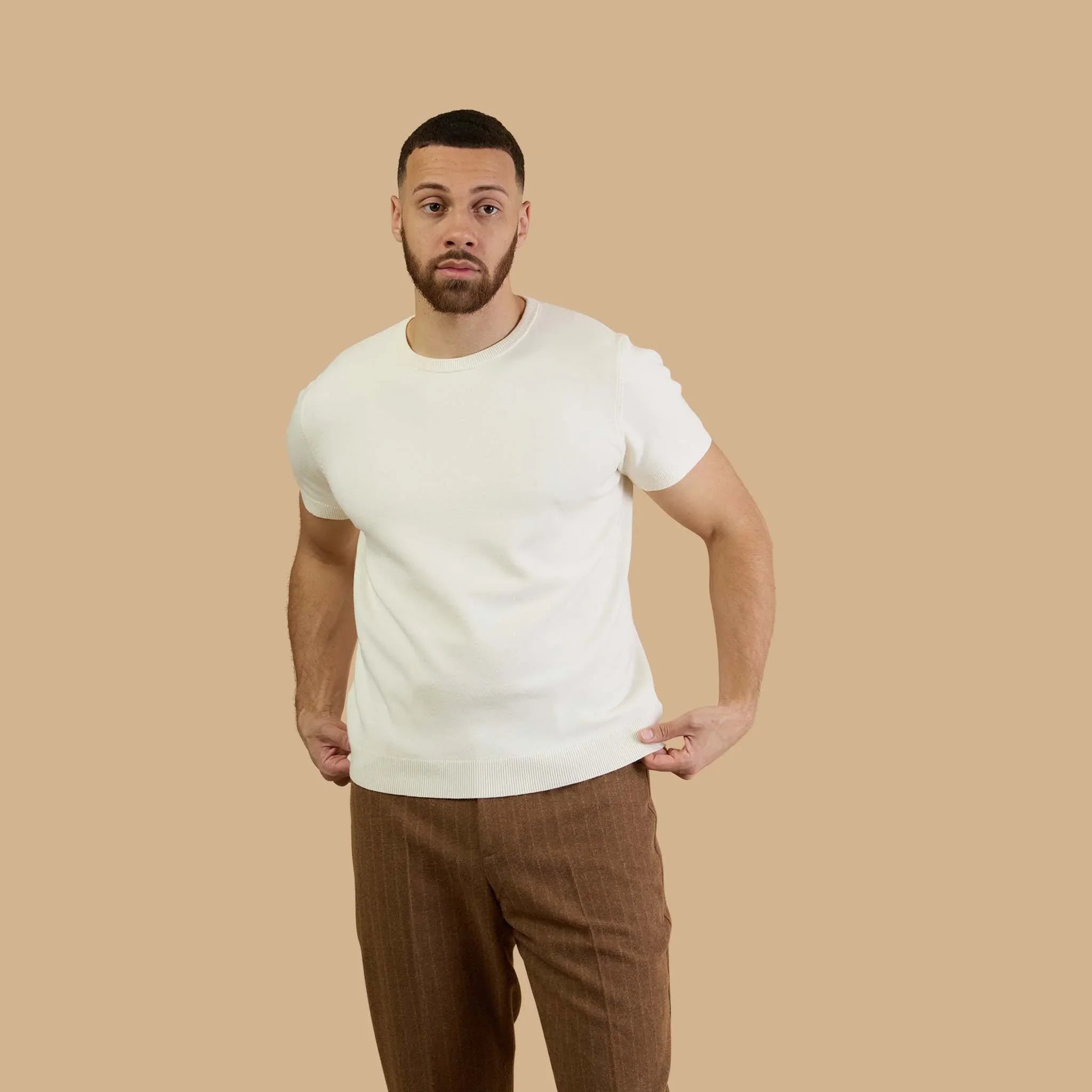 Signature Men's Knit Sweater Tee in Ivory