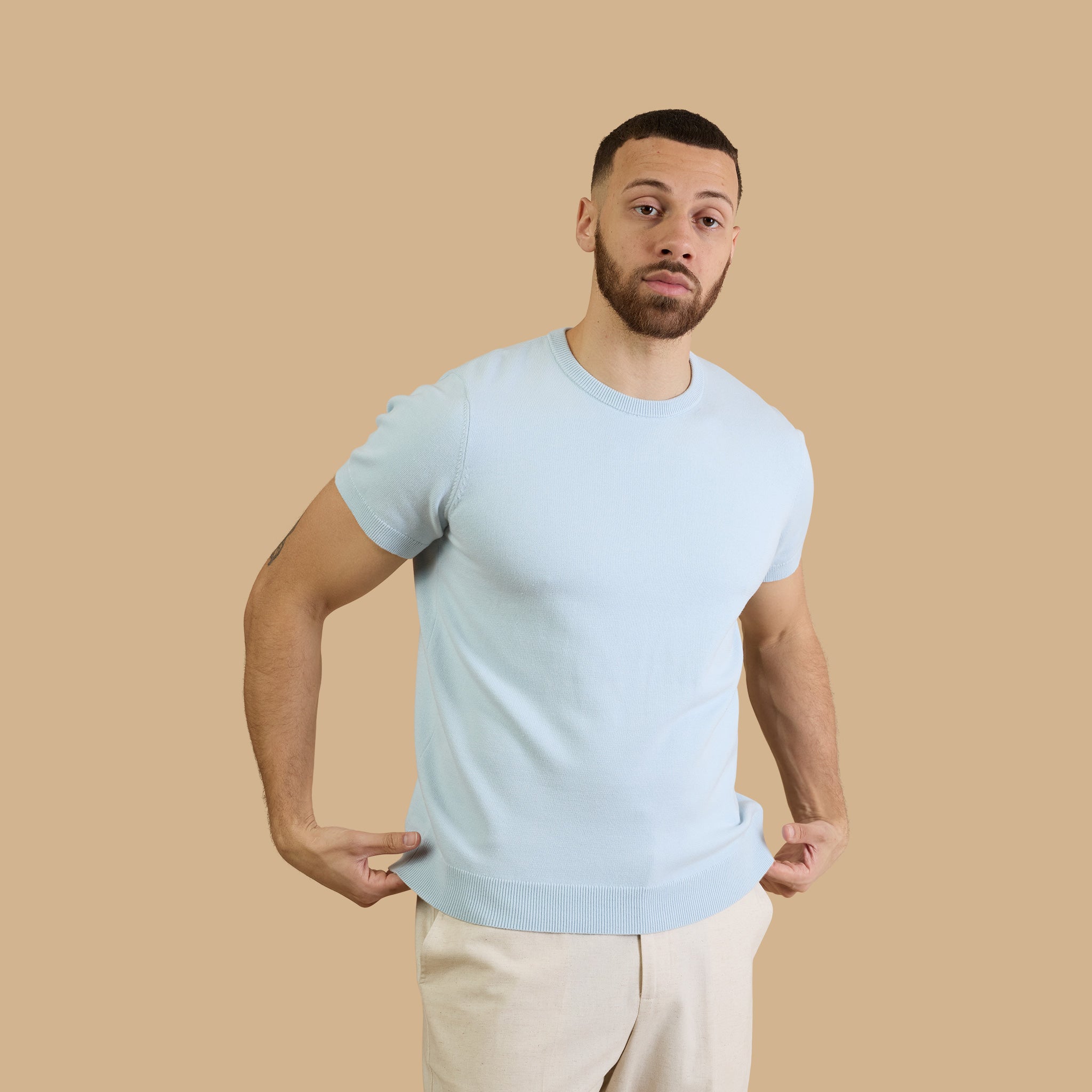 Signature Knit Sweater Tee in Spring Blue